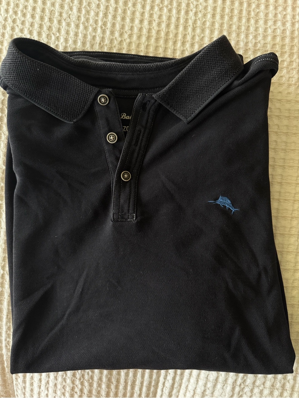 Black Polo Shirt with Blue Marlin Embroidery